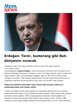 Erdoğan: Terör, bumerang gibi Batı dünyasını vuracak