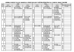 Okulumuz 2016-2017 Öğretim Yılı 1.Dönem Sınav Takvimi