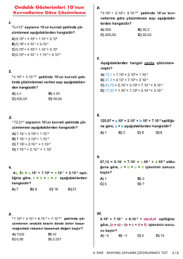 8. SINIF RASYONEL SAYILARIN ÇÖZÜMLENMESİ TEST 1 / 2