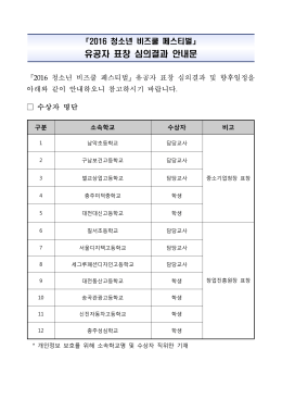 유공자 표창 심의결과 안내문 수상자 명단