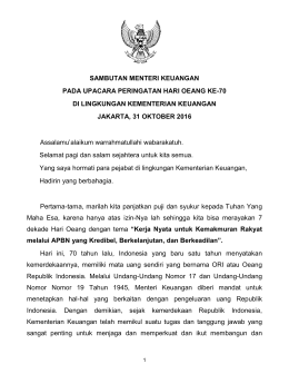 sambutan menteri keuangan pada upacara peringatan hari oeang