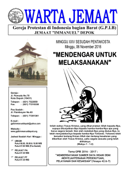 cover warta jemaat - GPIB Immanuel Depok