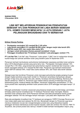 link net melaporkan peningkatan pendapatan sebesar 14% dan