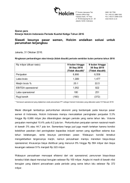 Kinerja Holcim Indonesia Periode Kuartal Ketiga Tahun 2016