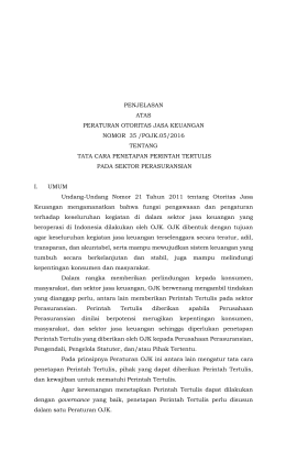 PENJELASAN ATAS PERATURAN OTORITAS JASA KEUANGAN