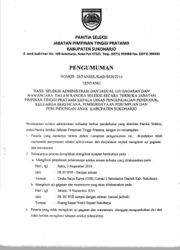 Pengumuman Hasil Seleksi Administrasi dan Jadual Uji Gagasan