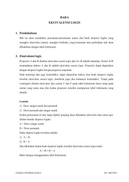 BAB 6 EKUIVALENSI LOGIS 1. Pendahuluan 2