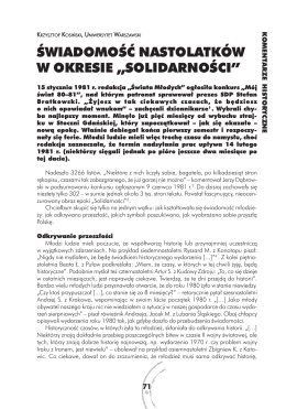 świadomość nastolatków w okresie „solidarności”