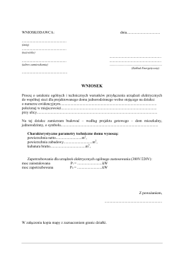 Wz&oacute;r wniosku o wydanie warunk&oacute;w technicznych przyłączenia do