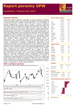 Raport poranny GPW - Serwis informacyjny Biura Maklerskiego Alior