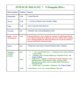 INTENCJE MSZALNE: 7 – 13 listopada 2016 r.
