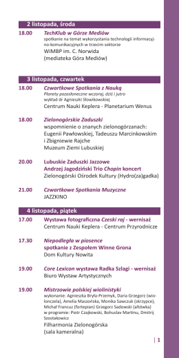 2 listopada, środa 3 listopada, czwartek 4 listopada, piątek