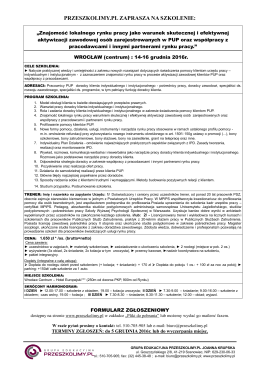 Wrocław, 14-16 grudnia 2016r. - POBIERZ ofertę z