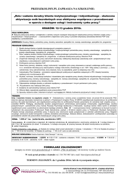 Krak&oacute;w, 12-13 grudnia 2016r. - POBIERZ ofertę z