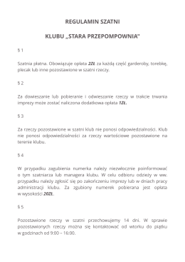 Regulamin szatni - Klub Stara Przepompownia