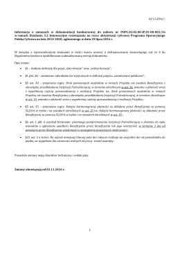 02.11.2016 r. Informacja o zmianach w dokumentacji konkursowej