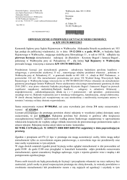 OBWIESZCZENIE O PIERWSZEJ LICYTACJI NIERUCHOMOŚCI nr