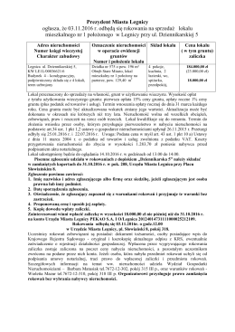 Prezydent Miasta Legnicy ogłasza, że 03.11.2016 r. odbędą