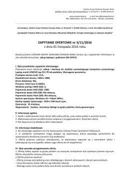 Zapytanie ofertowe na zakup laptopa z pakietem MS OFFICE.