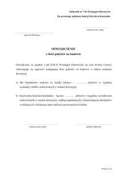 OŚWIADCZENIE o ilość pobytów na budowie