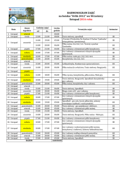 Szczeg&oacute;łowy harmonogram pracy animator&oacute;w w listopadzie 2016 r
