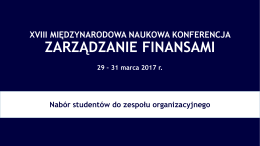 XVIII Międzynarodowa Naukowa Konferencja Zarządzanie Finansami