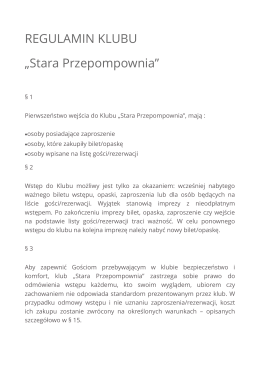 REGULAMIN KLUBU - Klub Stara Przepompownia