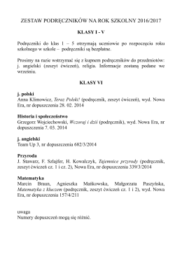 ZESTAW PODRĘCZNIKÓW NA ROK SZKOLNY 2016/2017