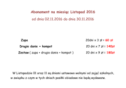 Abonament na miesiąc Listopad 2016 od dnia 02.11.2016 do dnia