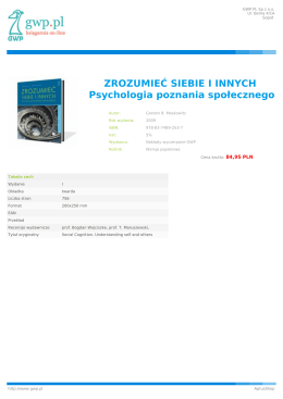 ZROZUMIEĆ SIEBIE I INNYCH Psychologia poznania społecznego
