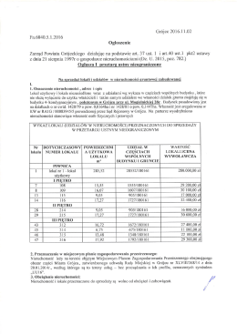 I przetarg ustny nieograniczony na sprzedaż lokali i udział&oacute;w w