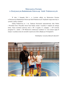 Mistrzostwa Powiatu w Drużynowym Badmintonie Dziewcząt Szk&oacute;ł