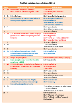 Rozkład nabożeństw - Parafia Kościoła Starokatolickiego