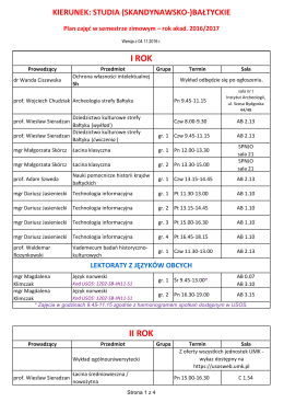Plan zajęć dla kierunku STUDIA (SKANDYNAWSKO