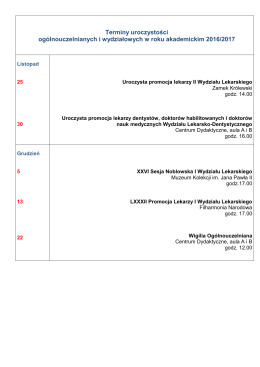 Terminy uroczystości ogólnouczelnianych i wydziałowych