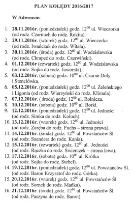 Plan kolędy 2016/2017.