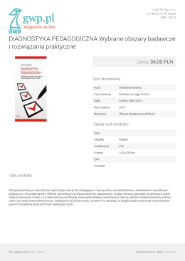DIAGNOSTYKA PEDAGOGICZNA Wybrane obszary badawcze i