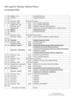 Plan zajęć Ks. Biskupa Tadeusz Pikusa na listopad 2016