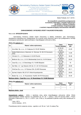 Zawiadomienie o wyborze ofert