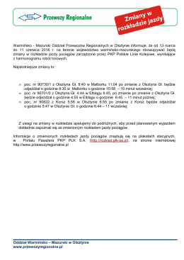 Zmiany w rozkładzie pociągów od 13.03 - 11.06.2016