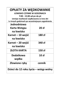 OPŁATY ZA WĘDKOWANIE