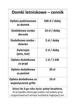 Domki letniskowe &ndash; cennik