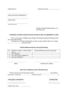 Załącznik nr 4 Zielona Góra, dnia ................................. ....................