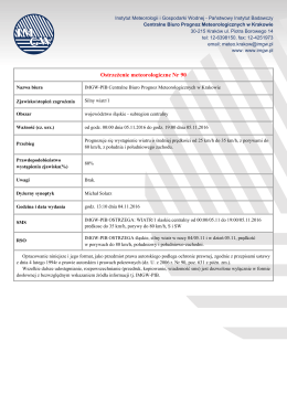 Ostrzeżenie meteorologiczne nr 90 - silny wiatr (subregion centralny)