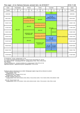 Plan zajęć - dr in . Barbara Sensuła, semestr letni, rok 2016/2017