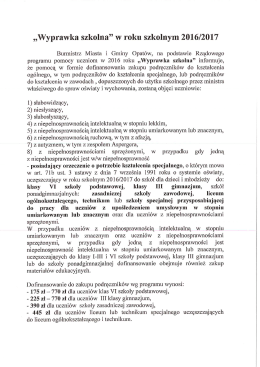 „Wyprawka szkolna” w roku szkolnym 2016/2017