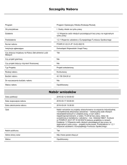 Szczeg&oacute;ły Naboru Nab&oacute;r wniosk&oacute;w