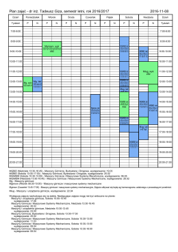 Plan zajęć - dr in . Tadeusz Giza, semestr letni, rok 2016/2017 2016