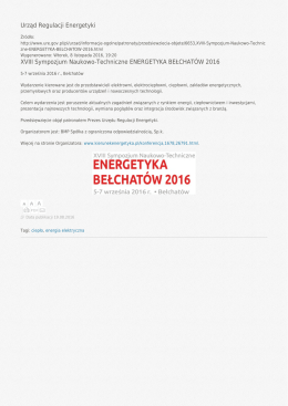 Urząd Regulacji Energetyki XVIII Sympozjum Naukowo