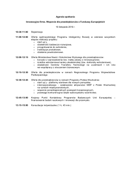 Agenda spotkania Innowacyjna firma. Wsparcie dla przedsiębiorców